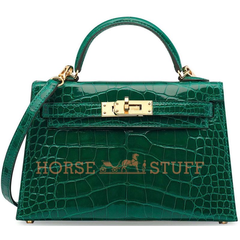 Hermès Kelly Sellier Mini II Vert Emerald Lisse Crocodile Alligator GHW