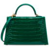 Hermès Kelly Sellier Mini II Vert Emerald Lisse Crocodile Alligator GHW