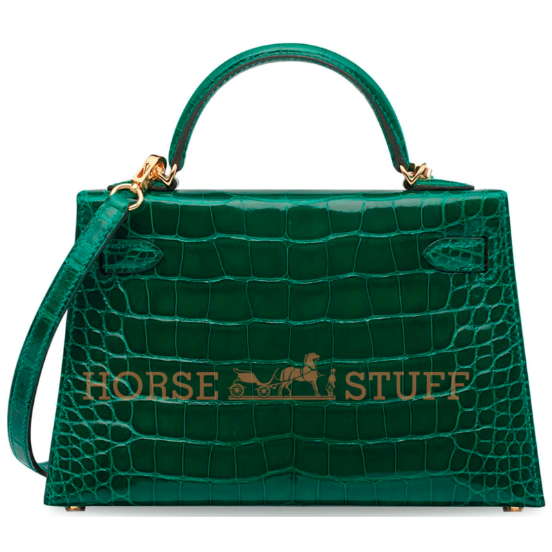 Hermès Kelly Sellier Mini II Vert Emerald Lisse Crocodile Alligator GHW