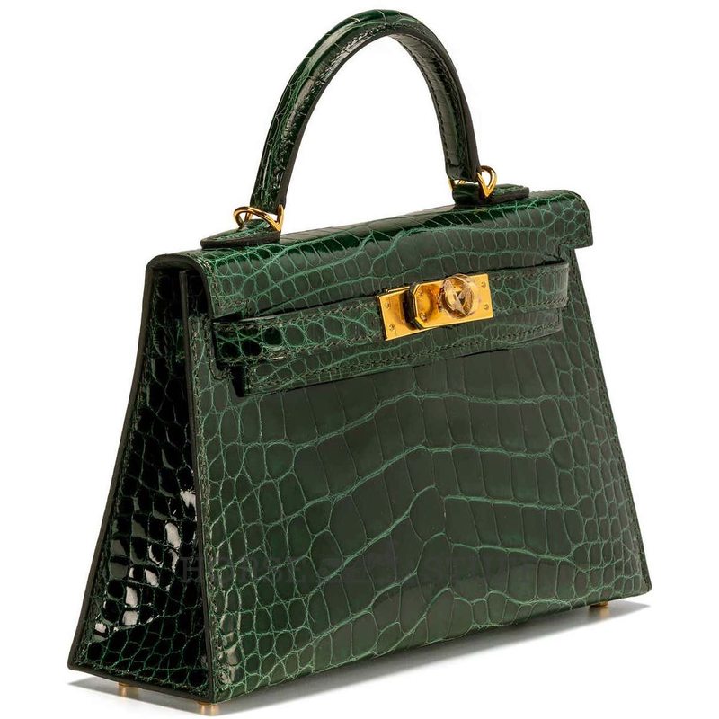 Hermès Kelly Sellier Mini II Vert Fonce Lisse Crocodile Alligator GHW