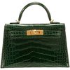 Hermès Kelly Sellier Mini II Vert Fonce Lisse Crocodile Alligator GHW