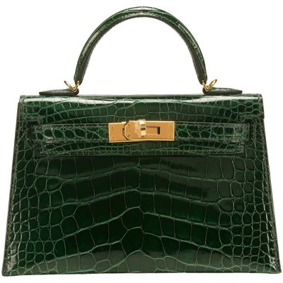 Hermès Kelly Sellier Mini II Vert Fonce Lisse Crocodile Alligator GHW