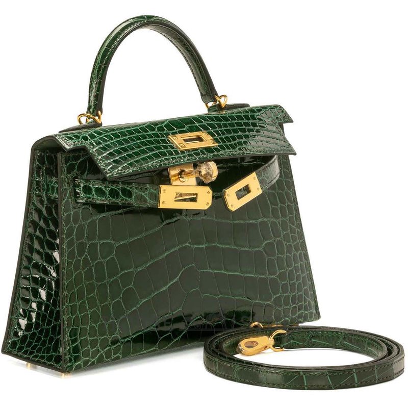 Hermès Kelly Sellier Mini II Vert Fonce Lisse Crocodile Alligator GHW