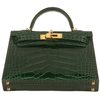Hermès Kelly Sellier Mini II Vert Fonce Lisse Crocodile Alligator GHW