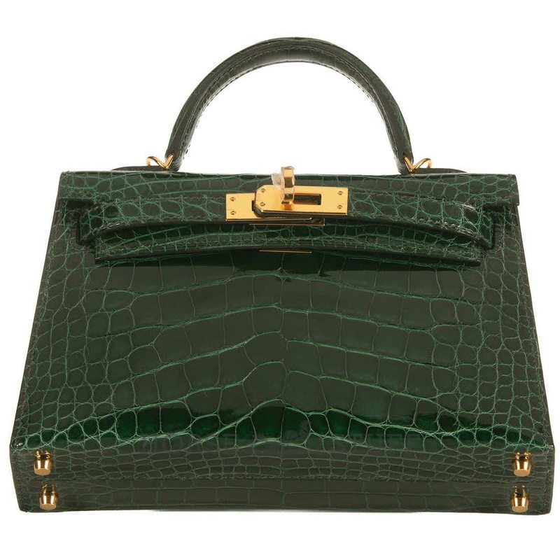 Hermès Kelly Sellier Mini II Vert Fonce Lisse Crocodile Alligator GHW