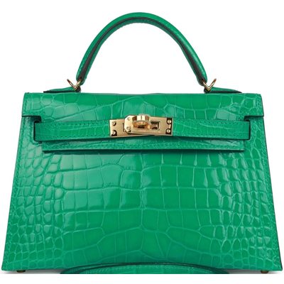 Hermès Kelly Sellier Mini II Vert Jade Lisse Crocodile Alligator GHW