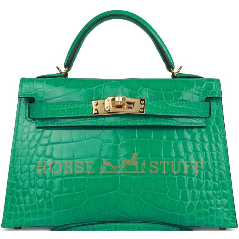 Hermès Kelly Sellier Mini II Vert Jade Lisse Crocodile Alligator GHW