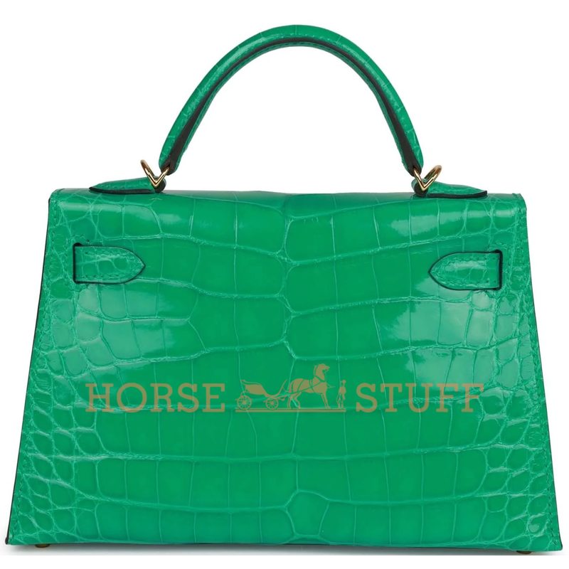 Hermès Kelly Sellier Mini II Vert Jade Lisse Crocodile Alligator GHW