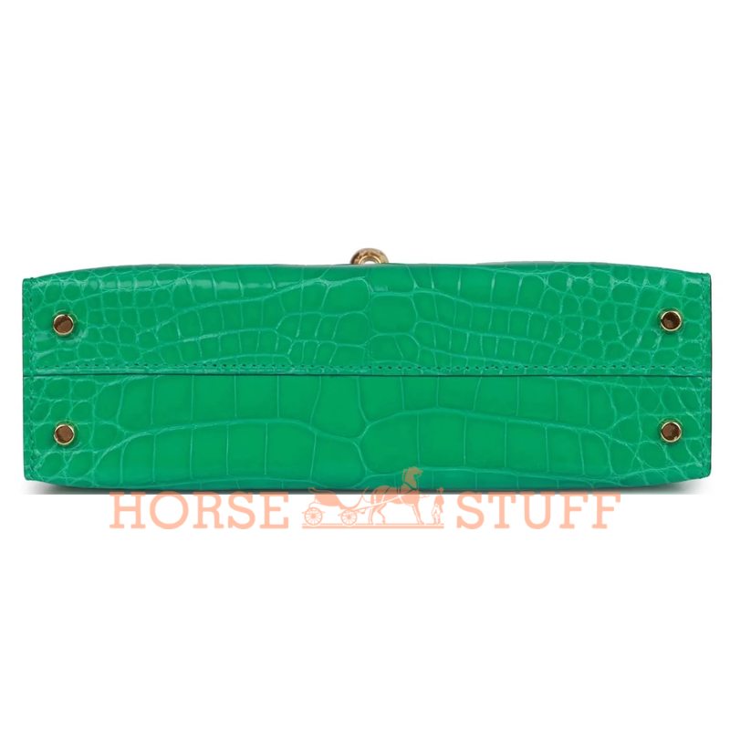 Hermès Kelly Sellier Mini II Vert Jade Lisse Crocodile Alligator GHW