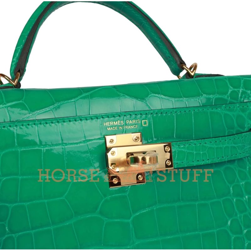 Hermès Kelly Sellier Mini II Vert Jade Lisse Crocodile Alligator GHW