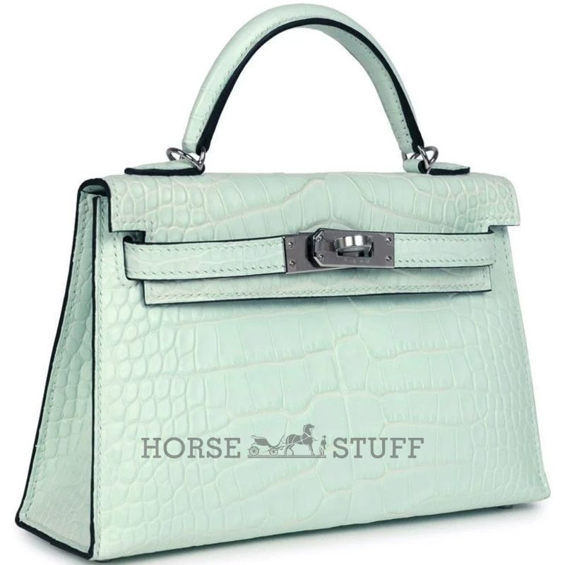 Hermès Kelly Sellier Mini II Vert Peppermint Matte Crocodile Alligator PHW