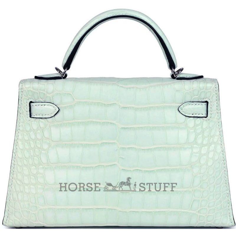 Hermès Kelly Sellier Mini II Vert Peppermint Matte Crocodile Alligator PHW