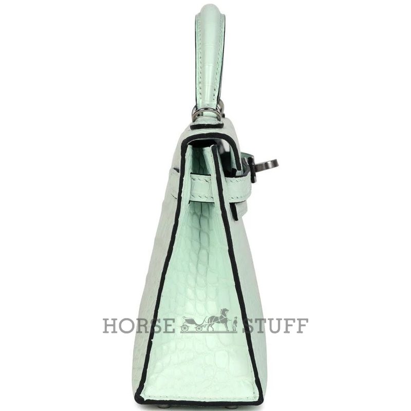 Hermès Kelly Sellier Mini II Vert Peppermint Matte Crocodile Alligator PHW