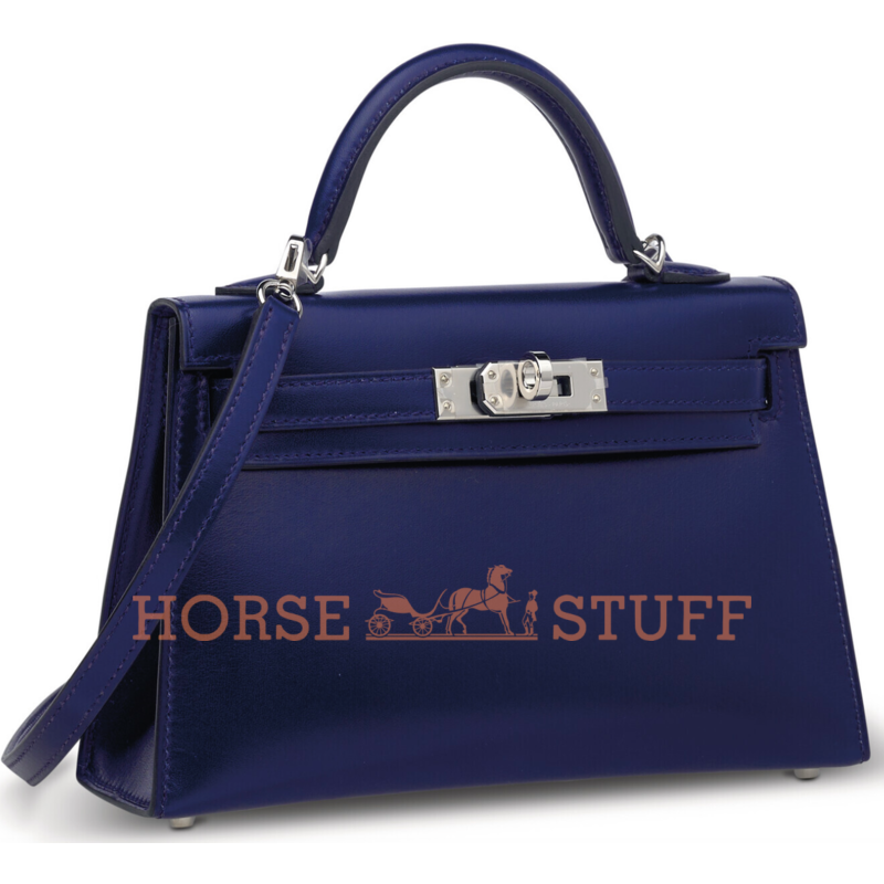 Hermès Kelly Sellier Mini II Blue Sapphire Box Calf PHW