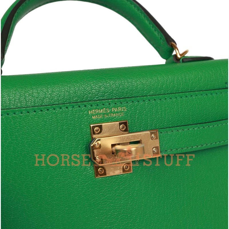 Hermès Kelly Sellier Mini II Bambou Chèvre GHW