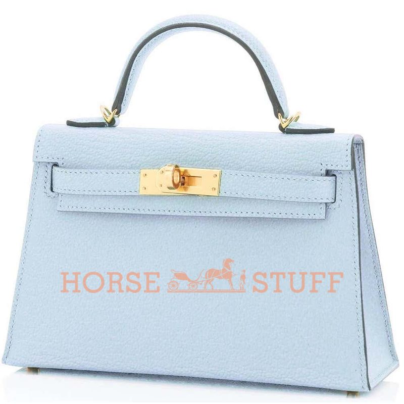 Hermès Kelly Sellier Mini II Blue Brume Chèvre GHW