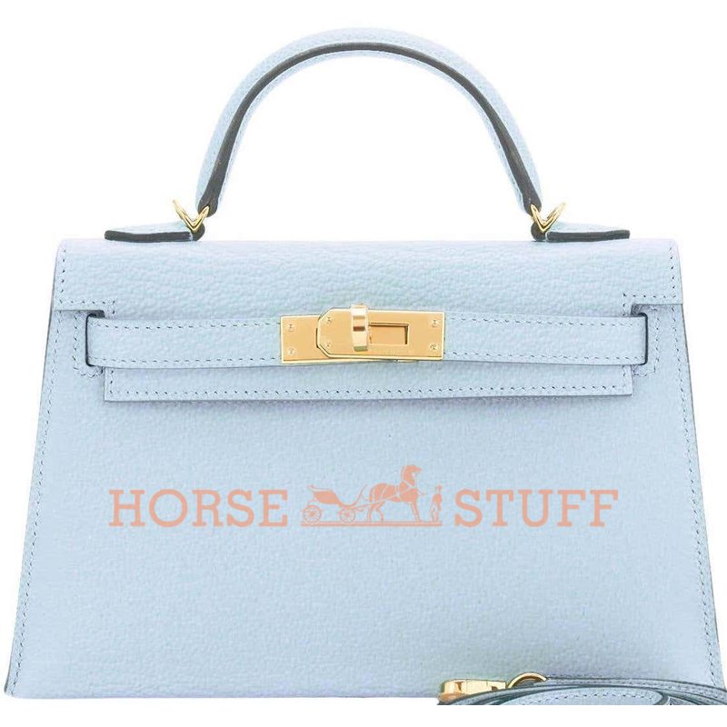 Hermès Kelly Sellier Mini II Blue Brume Chèvre GHW