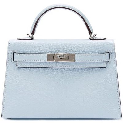 Hermès Kelly Sellier Mini II Blue Brume Chèvre PHW