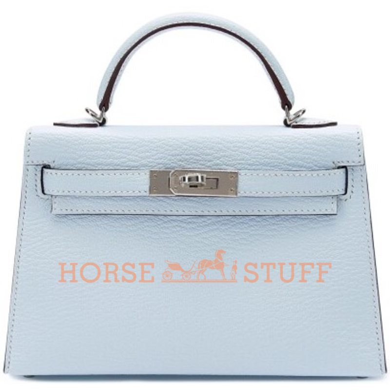 Hermès Kelly Sellier Mini II Blue Brume Chèvre PHW