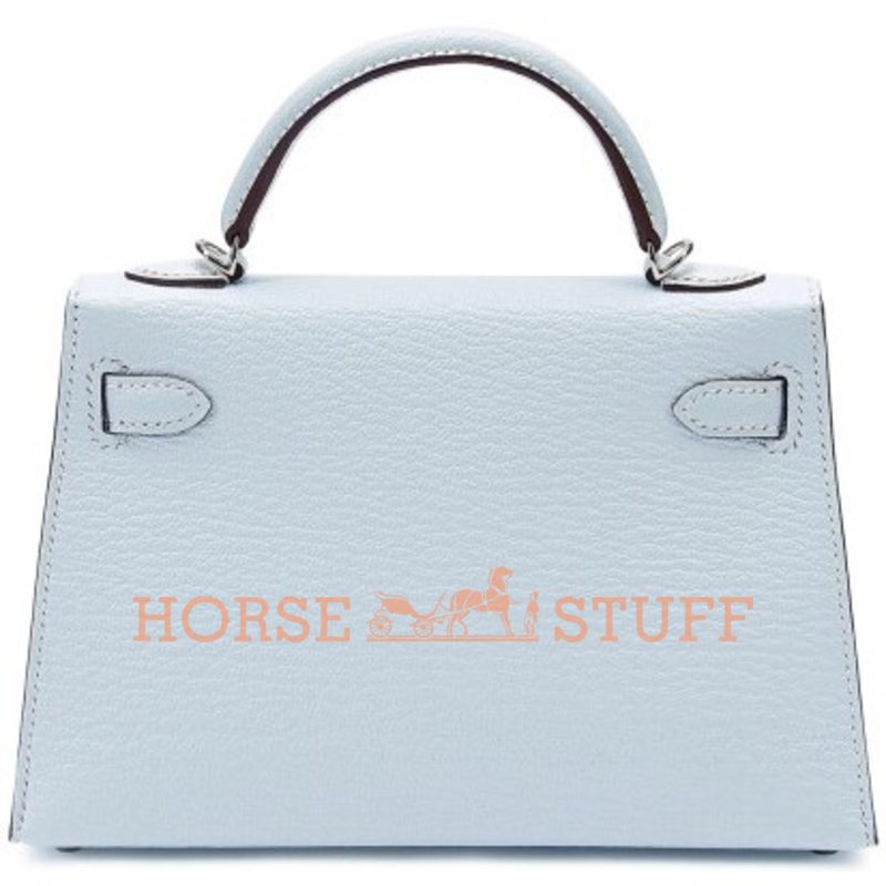 Hermès Kelly Sellier Mini II Blue Brume Chèvre PHW