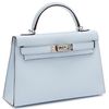 Hermès Kelly Sellier Mini II Blue Brume Chèvre PHW