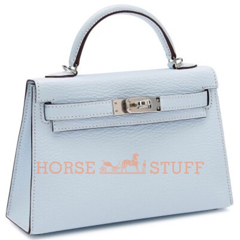 Hermès Kelly Sellier Mini II Blue Brume Chèvre PHW