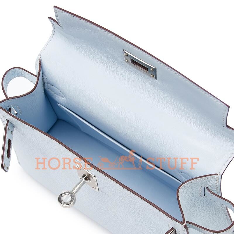 Hermès Kelly Sellier Mini II Blue Brume Chèvre PHW