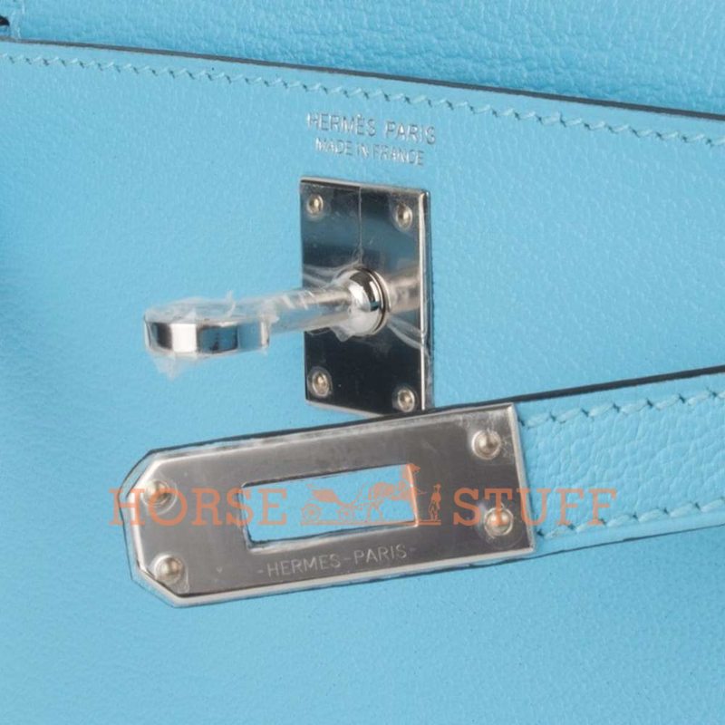 Hermès Kelly Sellier Mini II Blue Celeste Chèvre PHW