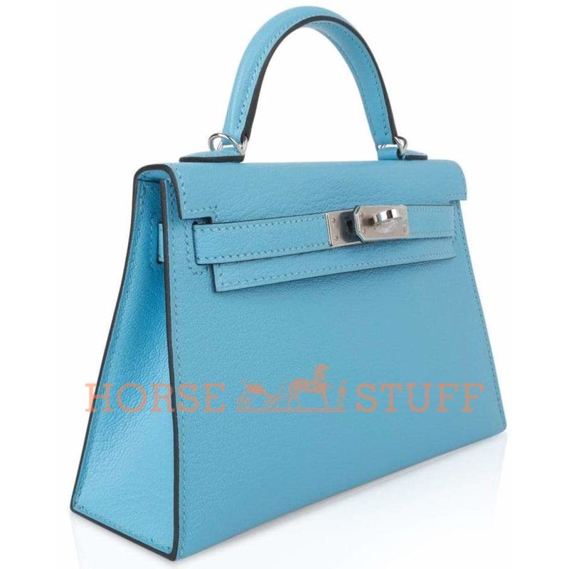 Hermès Kelly Sellier Mini II Blue Celeste Chèvre PHW