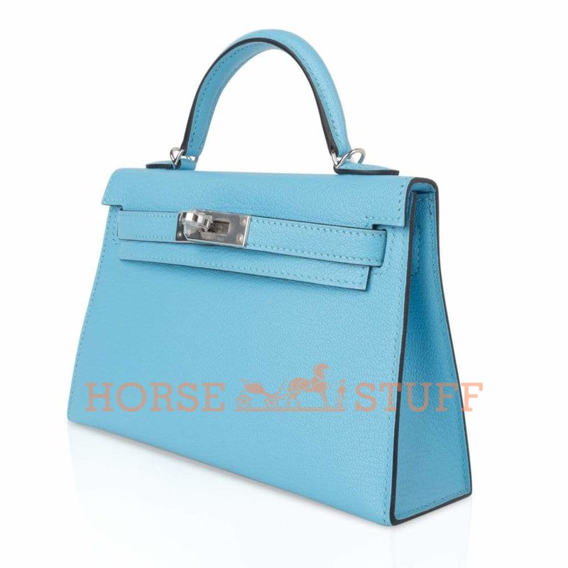 Hermès Kelly Sellier Mini II Blue Celeste Chèvre PHW