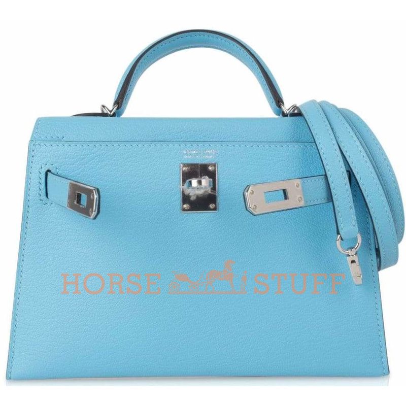 Hermès Kelly Sellier Mini II Blue Celeste Chèvre PHW