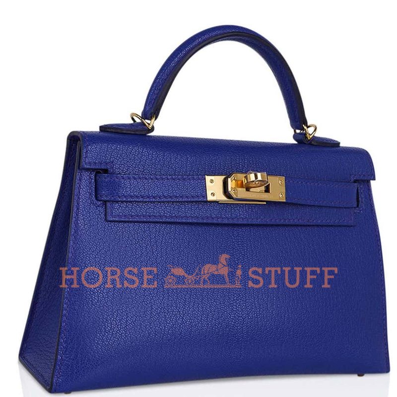 Hermès Kelly Sellier Mini II Blue de Royal Chèvre GHW