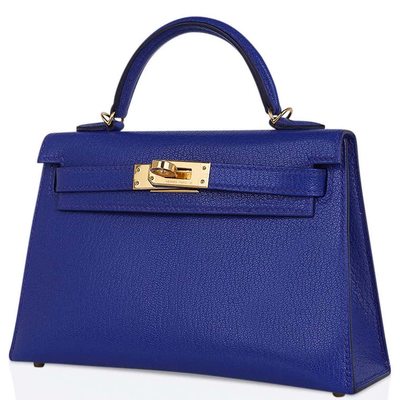 Hermès Kelly Sellier Mini II Blue de Royal Chèvre GHW