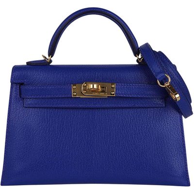 Hermès Kelly Sellier Mini II Blue de Royal Chèvre GHW