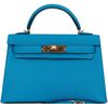 Hermès Kelly Sellier Mini II Blue Frida Chèvre GHW