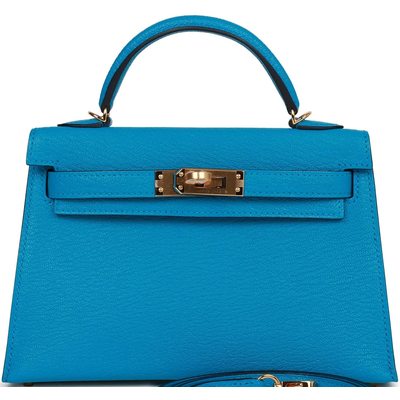 Hermès Kelly Sellier Mini II Blue Frida Chèvre GHW