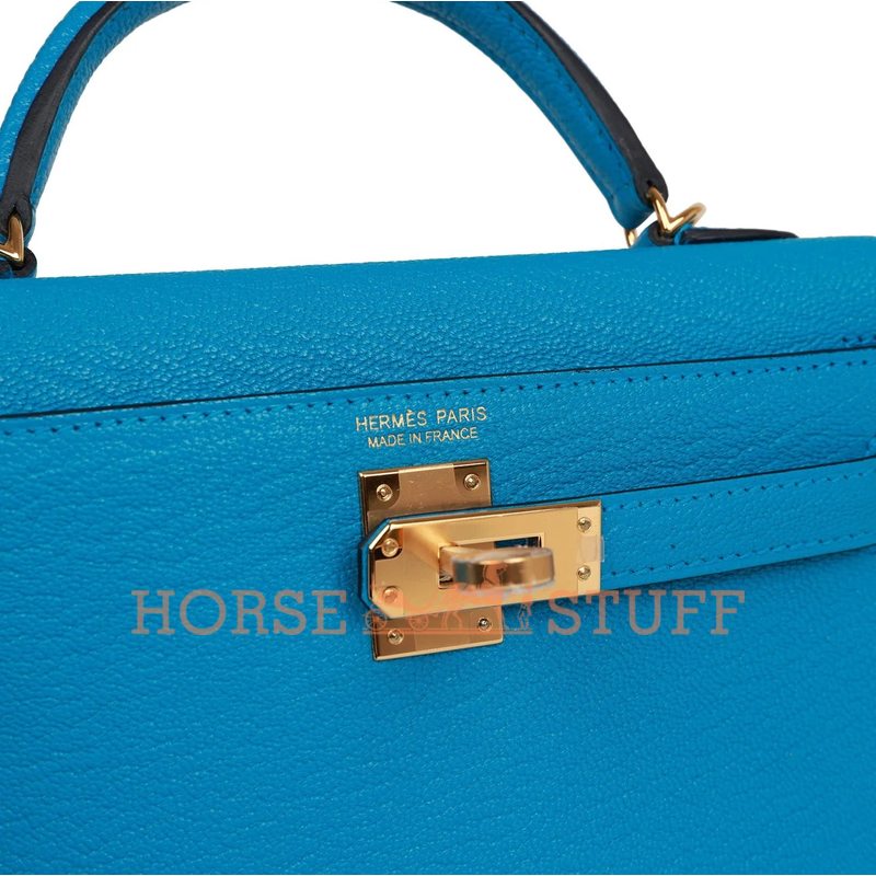 Hermès Kelly Sellier Mini II Blue Frida Chèvre GHW