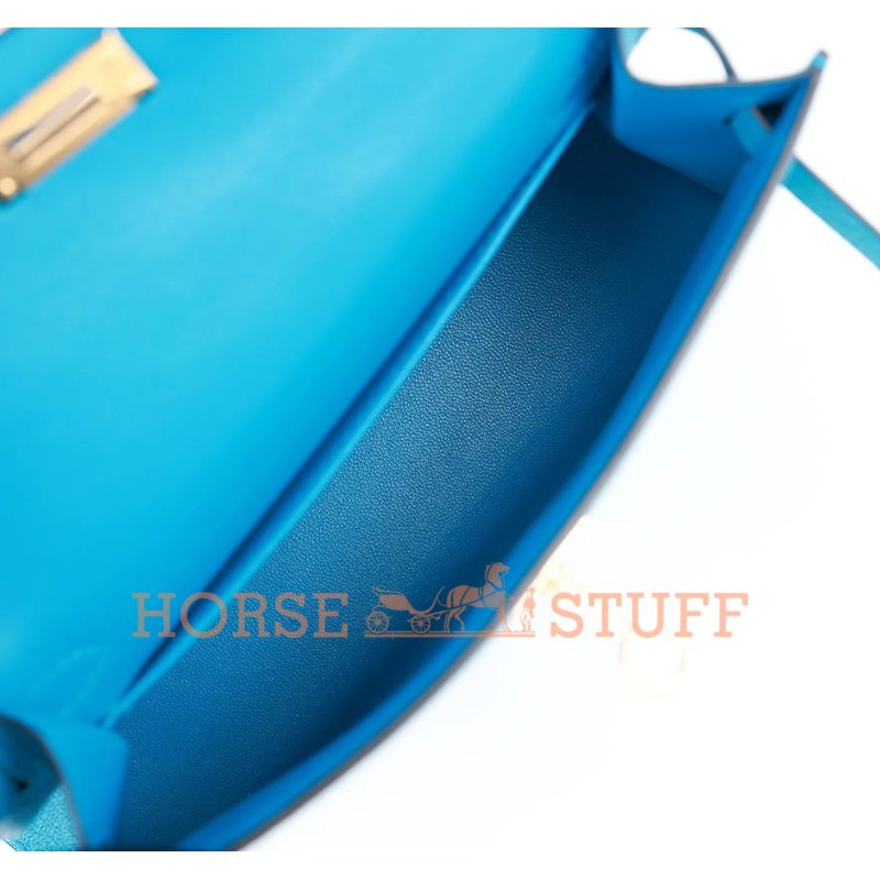 Hermès Kelly Sellier Mini II Blue Frida Chèvre GHW