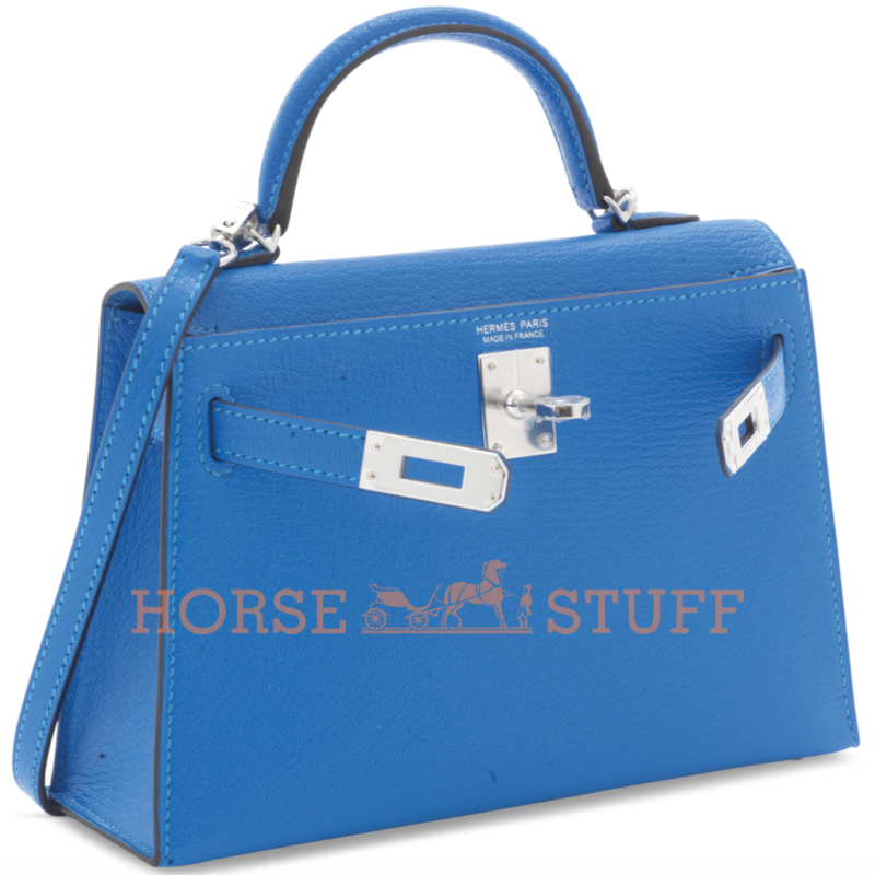 Hermès Kelly Sellier Mini II Blue Hydra Chèvre PHW