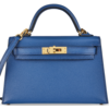 Hermès Kelly Sellier Mini II Blue Sapphire Chèvre GHW