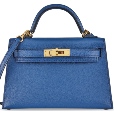 Hermès Kelly Sellier Mini II Blue Sapphire Chèvre GHW