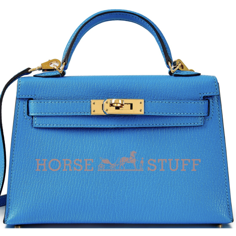 Hermès Kelly Sellier Mini II Blue Zanzibar Chèvre GHW