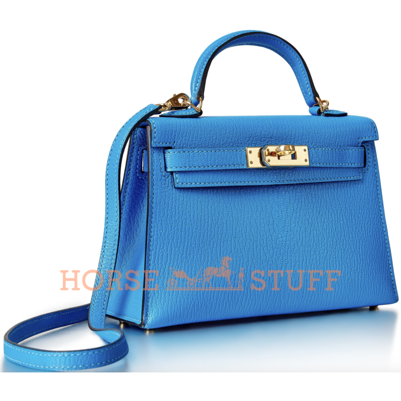 Hermès Kelly Sellier Mini II Blue Zanzibar Chèvre GHW