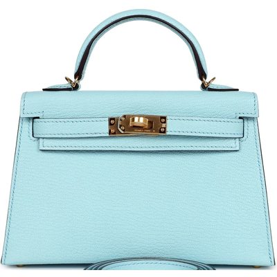 Hermès Kelly Sellier Mini II Blue Zephyr Chèvre GHW