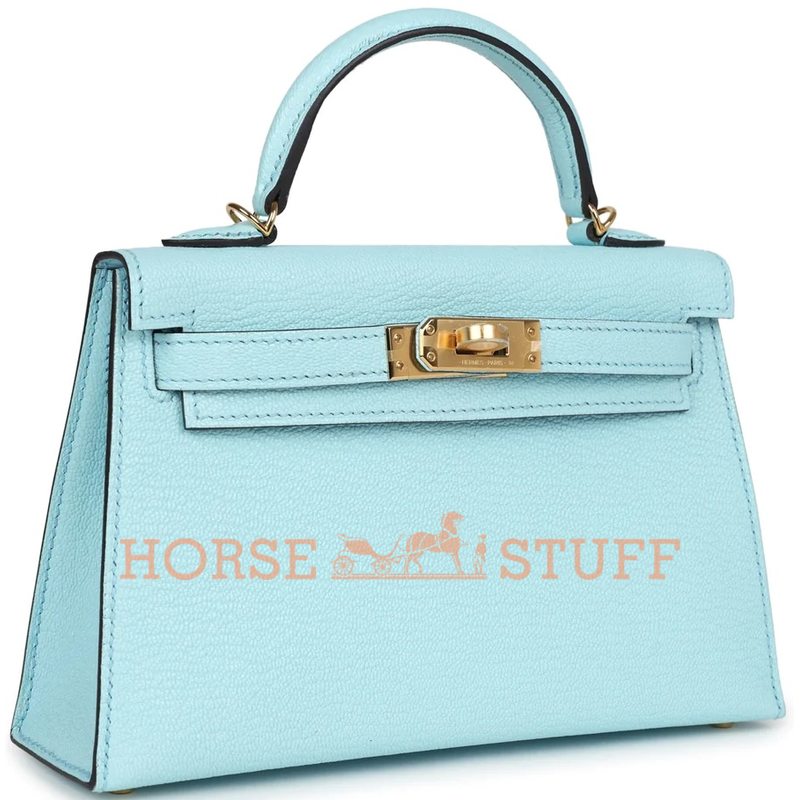 Hermès Kelly Sellier Mini II Blue Zephyr Chèvre GHW