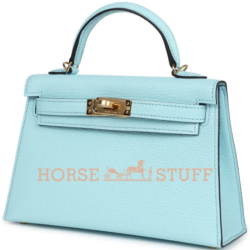 Hermès Kelly Sellier Mini II Blue Zephyr Chèvre GHW