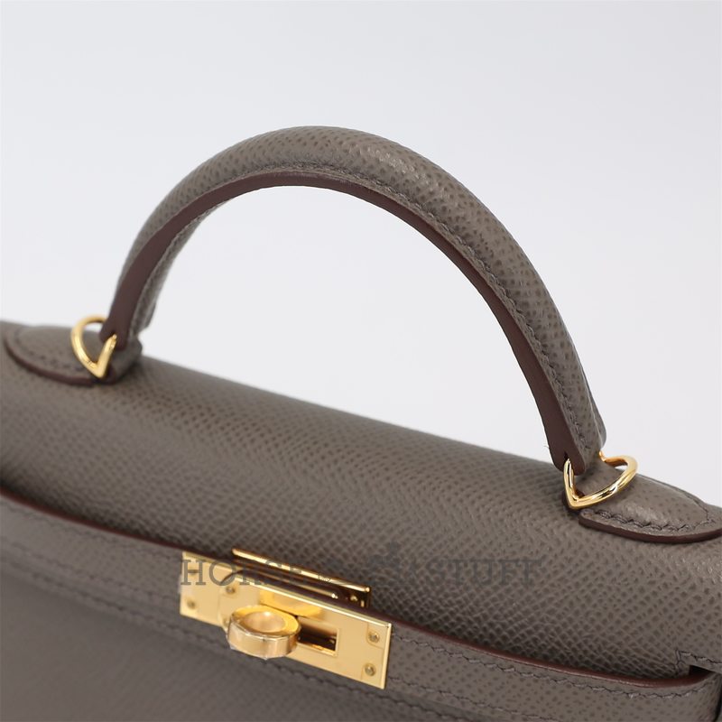 Hermès Kelly Sellier Mini II Etain Epsom GHW