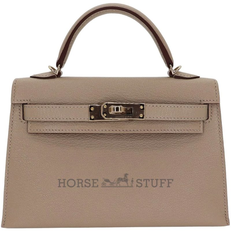 Hermès Kelly Sellier Mini II Gris Tourterelle Chèvre Mysore Permabrass HW