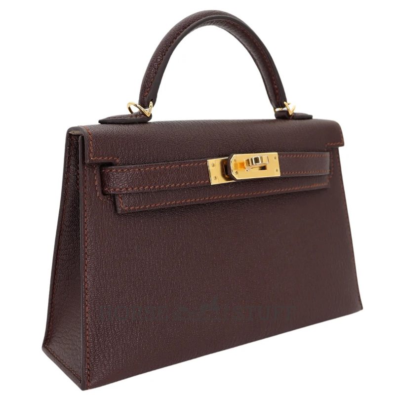 Hermès Kelly Sellier Mini II Havane Chèvre Mysore GHW