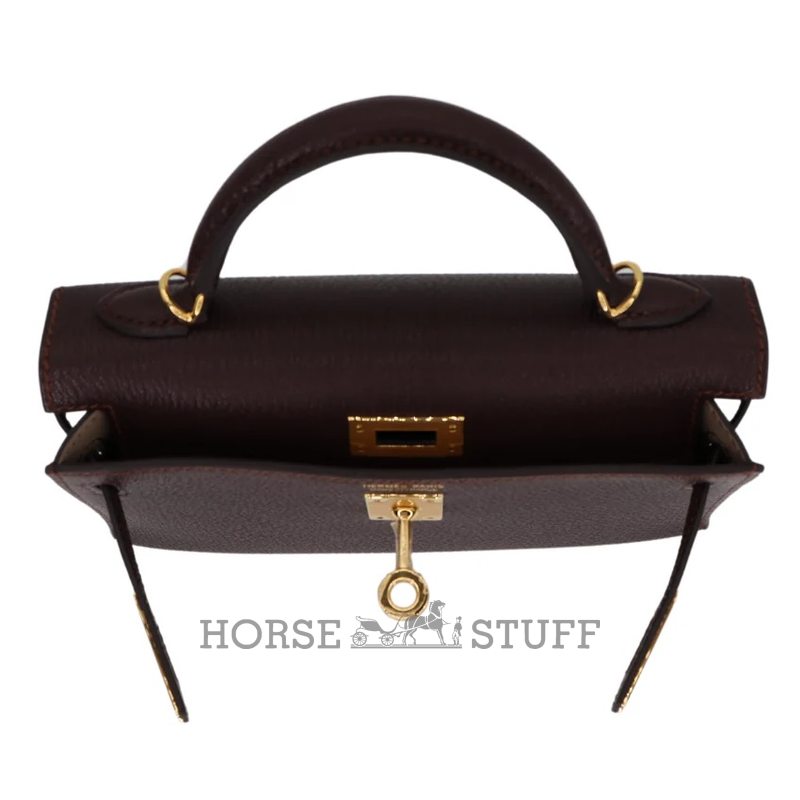 Hermès Kelly Sellier Mini II Havane Chèvre Mysore GHW